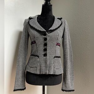 Nanette Lepore black and white houndstooth fitted jacket